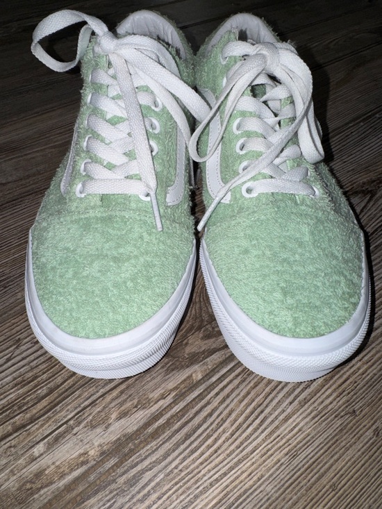 Vans sneakers mint Green Textured  terry cloth White Laces women’s like new 8 - Picture 2 of 5
